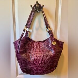 Brahmin Purple Croc-Embossed Hobo Bag